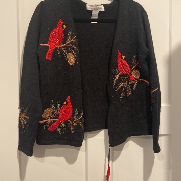 Cardinal sweater Heirloom Collectibles Sequin Cardinal Zip-up Christmas cardigan - Picture 14 of 14